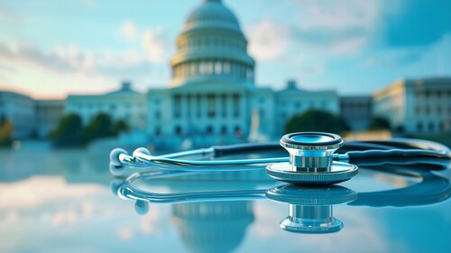 US capital building with stethoscope overlay